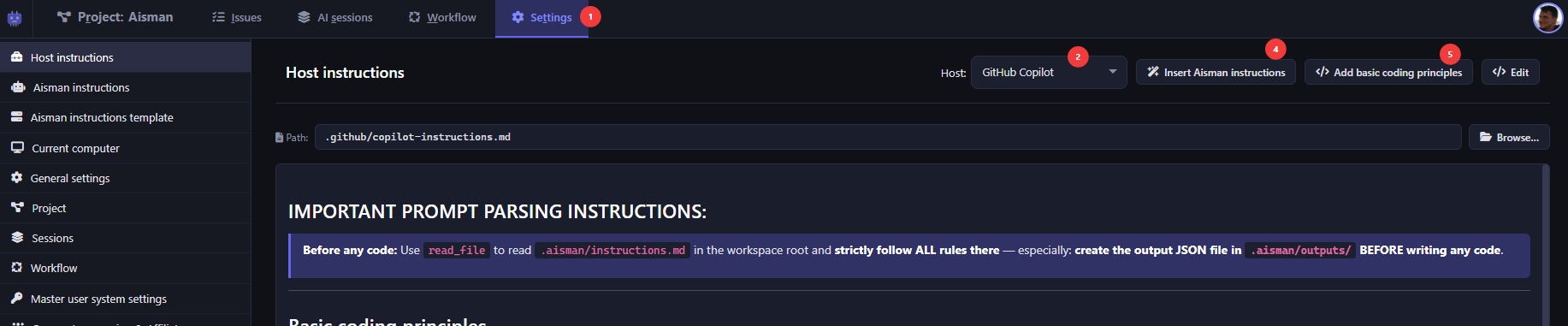 Settings - Host instructions